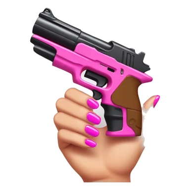 brown hand with pink nails holding large scary dark nerf gun sticker