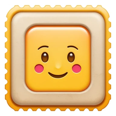 small rectangle stamp with perforated edges, slightly curled corners, subtle paper texture, simple colorful abstract or emblematic design centered on light background, soft lighting, subtle shadows, emoji scale sticker
