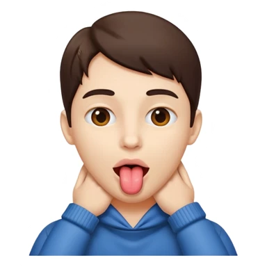 Person with their two hands around their neck, with their tongue sticking out sticker