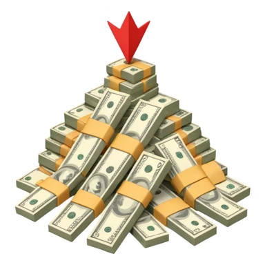 a pile of money with red arrow up with a strategy paper sticker
