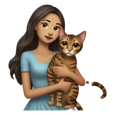 Beautiful skinny woman long dark brown hair in dress hug bengal cat sticker