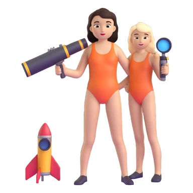 girl in a swimsuit with a telescope and a rocket sticker