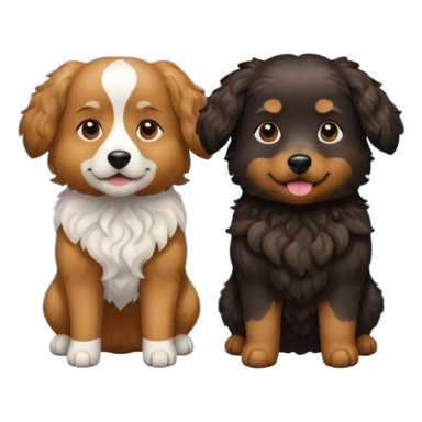 two dogs with wavy hair, one black and one brown with mountains sticker
