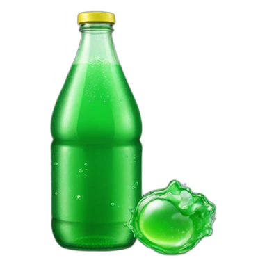 Glass bottle of sprite with green liquid sticker