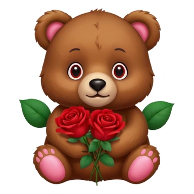 Cute bear with 🥹  eyes holding roses with this emoji expression  sticker