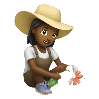 A girl plants flowers in the village sticker