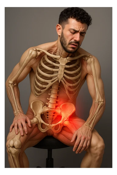 Uomo con dolore per via dei suoi fianchi asimmetrici vista anatomica immagine realistica in 3D sticker