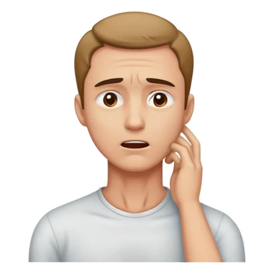 Guy grabbing his neck from the front while suffering face sticker