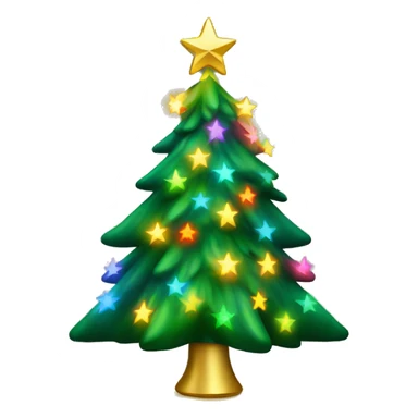 Green Christmas tree with rainbow lights and gold star on top sticker