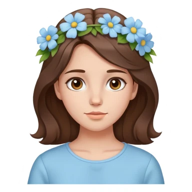 brunette girl with brown hair wearing pastel blue clothes with flowers in her hair sticker