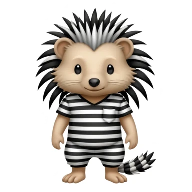 Laying down porcupine with black and white striped prison outfit, and ankle bracelet sticker