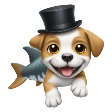 Puppy wearing a top hat riding a shark sticker