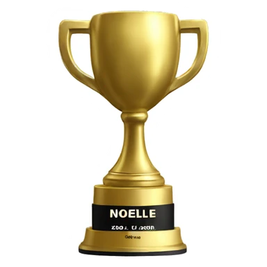 Golden soccer trophy with the name Noelle on the bottom  sticker