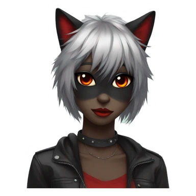 Anthro Edgy Cool Beautiful Black Cat-Fursona with Emo Hair-bangs with Red Streaks sticker