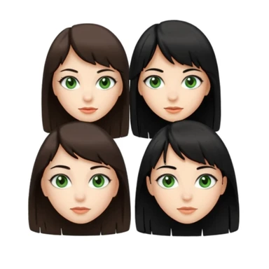 Une fille brune avec tes yeux verts et une peau claire et à côté une fille plus grande avec des cheveux noirs et une frange une pommade des yeux noirs en amande sticker