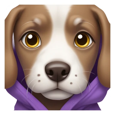 Brown and white dog puppy eyes wearing a purple hoodie sticker