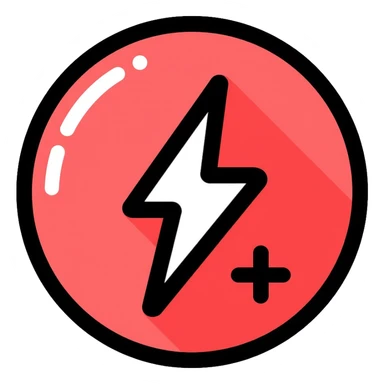 red circular button with lightning bolt logo sticker