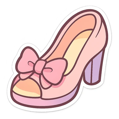chibi sticker-style high heel shoe with a girly vibe, pastel colors, bow accent, cute and exaggerated sticker