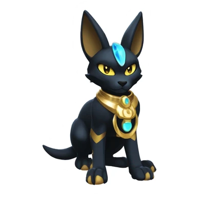 Black godly overpowered ethereal majestic Egyptian Lucario-Umbreon-Cat. Golden Anubis-Rings and yellow ring-markings. Full body sticker