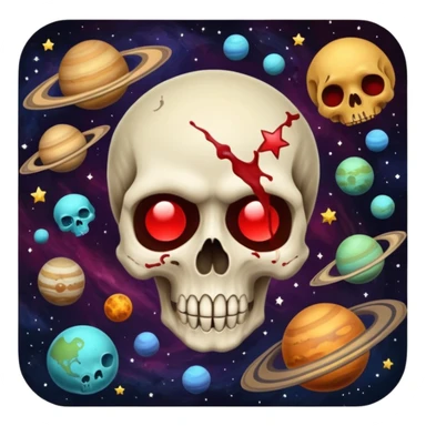 image of deep space, with planets, stars an a galaxy, in the style of your bleeding skull art. With a black background sticker