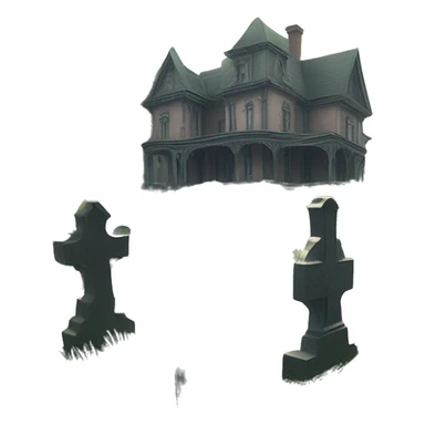 Romantically overgrown Haunting graveyard grass field at Victorian mansion sticker