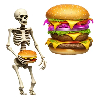 skeleton with neon lights and a burger with golden flakes sticker