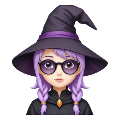 cute anime girl with lilac hair in a witch hat in black sunglasses sticker