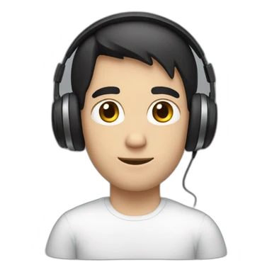 young white guy, black hair, headphones sticker