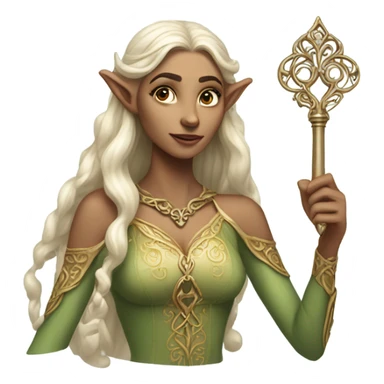 an elf woman login holding a big key sticker