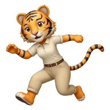 friendly anthropomorphised female tiger in a shirt and pants jumping sticker