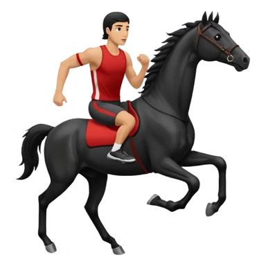 black horse chasing a running man, in realistic simple image style sticker