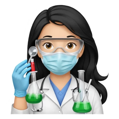 medica con guantes  y mascarilla e insumos lavoratorio pelo negro largo triguella sin testoscopio sticker