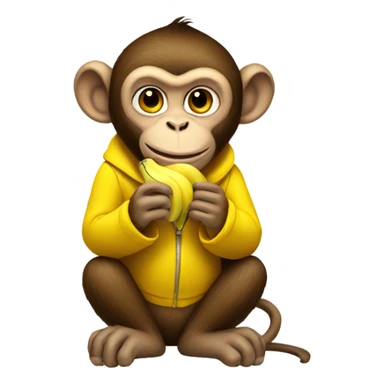 monkey eating a banana wearing a yellow coat sticker