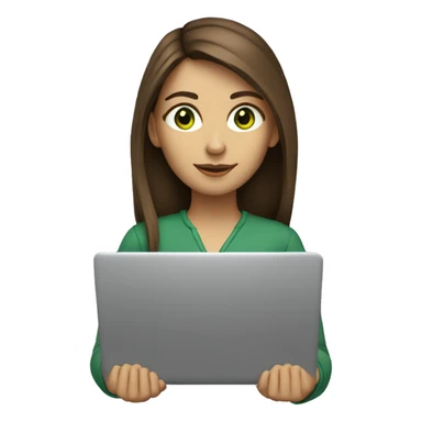 Female coder featuring a laptop. She has long brunette hair, green eyes, white skin. sticker