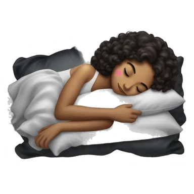 Hispanic girl with wavy hair sleeping on a black silk pillow  sticker