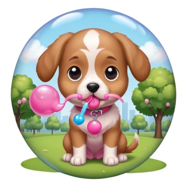 Cute tiny puppy blowing bubblegum at the park sticker
