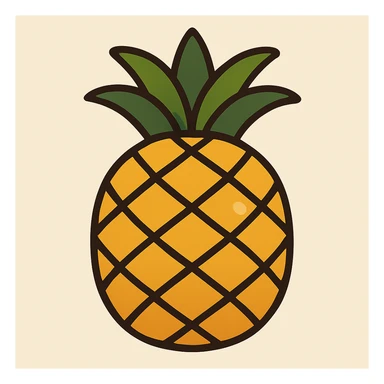 Create a pineapple emoji in a flat toon style with flat, simple shapes, soft shading, bold outlines, a friendly emoji look, and add a subtle highlight on the surface, closely matching the reference image. sticker