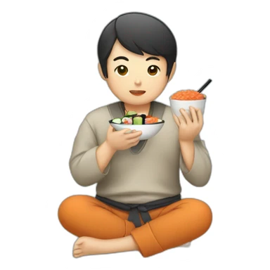 Asian eating sushi and drinking boba sticker