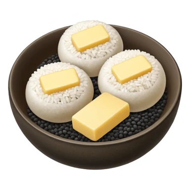 black sesame seeds mized with sugar and butter inside center of each small glutinous rice balls sticker