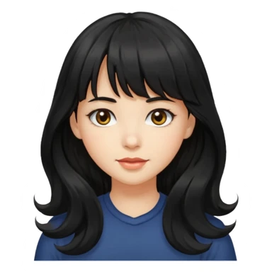 A girl with long, wavy black hair with bangs and medium-sized hazel eyes sticker