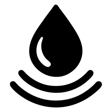 solid icon of a water droplet on glossy black mirror paint, minimal repellent effect with lines, elegant and minimal sticker