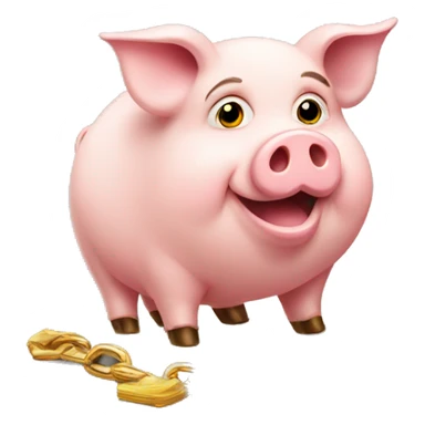a pig with money and a gold chain sticker