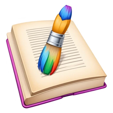 icon for artistic Illustration. paintbrush under illustrated page of book, colorful sketch, simple lines, minimalistic style, transparent background. sticker