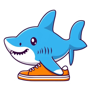 shark with four legs and blue sneakers, cartoonish sticker style sticker