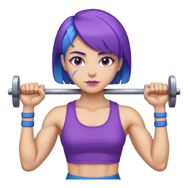 weight lift woman short blue purple har muscles bar is not growing from head sticker