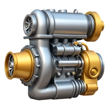 Emoji icon of a turbocharged engine with spark effects and metallic shine sticker