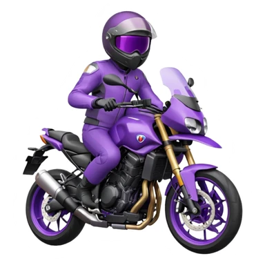 Créer un emoji avec une moto mt07 sport noir mate / violet iridescent très foncé. Avec une pilote dessus visière violet sombre faceless, bulle de la moto violet. Avec fond arrière violet sticker