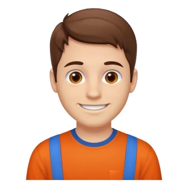 male, white skin, brown hair, brown eyes, orange and blue shirt sticker