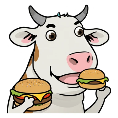 cow on a stool standing on two legs eating a burger sticker