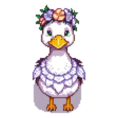 a fairy duck with a flower crown pixel art sticker
